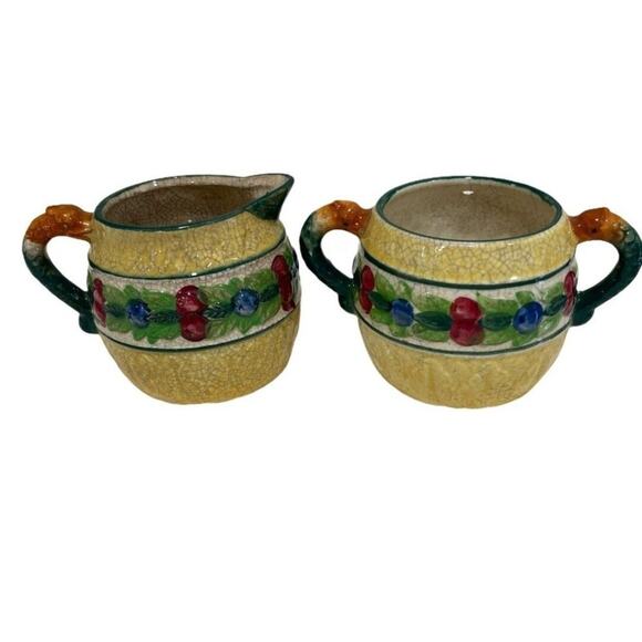 Vintage Made in Japan  Fruit Leaves Creamer and Sugar - Picture 1 of 12